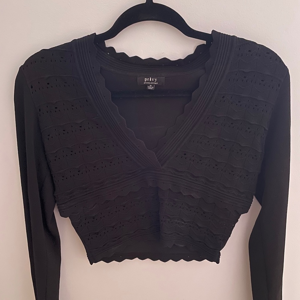 Privy Crossover crop top w/ embroidered detailing